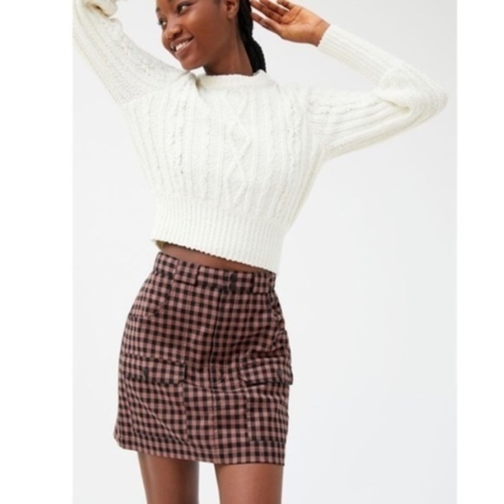 UO Avril Plaid Utility Mini Skirt in Brown gingham size small